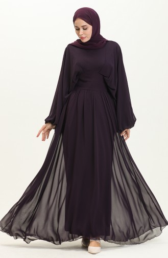 Bat Sleeve Chiffon Evening Dress 6068-05 Purple 6068-05