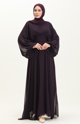 Robe de Soirée Mousseline Manches Chauve-souris 6068-05 Pourpre 6068-05