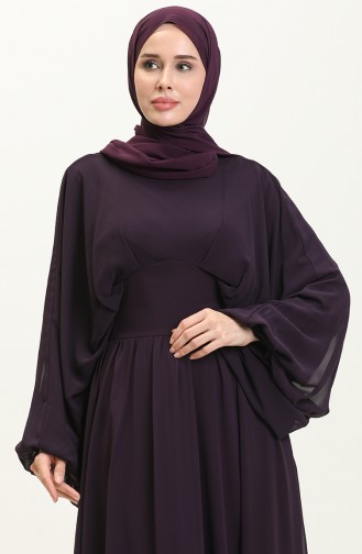 Robe de Soirée Mousseline Manches Chauve-souris 6068-05 Pourpre 6068-05