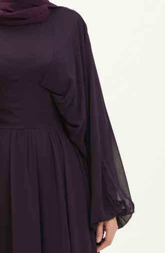 فستان سهرة شيفون بأكمام فراشة 6068-05 بنفسجي 6068-05
