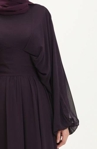 Robe de Soirée Mousseline Manches Chauve-souris 6068-05 Pourpre 6068-05