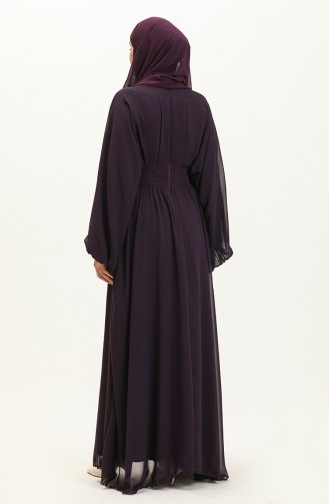 Robe de Soirée Mousseline Manches Chauve-souris 6068-05 Pourpre 6068-05