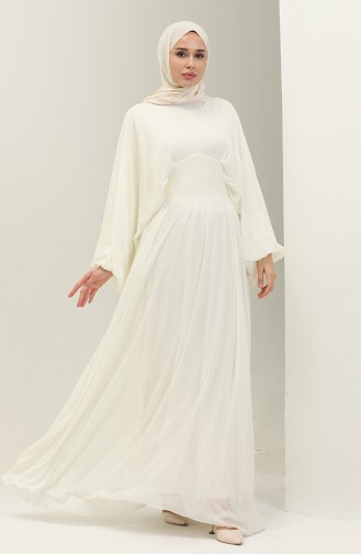 Bat Sleeve Chiffon Evening Dress 6068-06 Ecru 6068-06