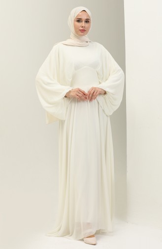 Bat Sleeve Chiffon Evening Dress 6068-06 Ecru 6068-06