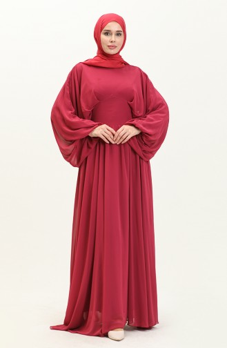 فستان سهرة شيفون بأكمام فراشة 6068-07 برقوقي 6068-07