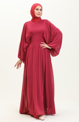 Robe de Soirée Mousseline Manches Chauve-souris 6068-07 Plum 6068-07