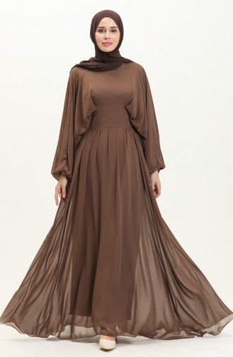 Bat Sleeve Chiffon Evening Dress 6068-08 Brown 6068-08