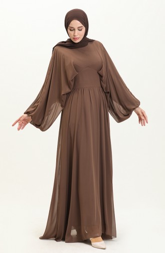 Bat Sleeve Chiffon Evening Dress 6068-08 Brown 6068-08