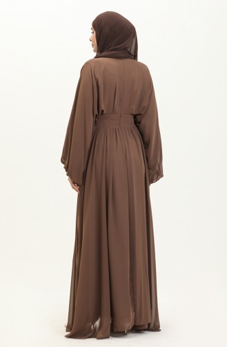 Bat Sleeve Chiffon Evening Dress 6068-08 Brown 6068-08