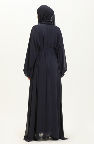 Bat Sleeve Chiffon Evening Dress 6068-09 Navy Blue 6068-09