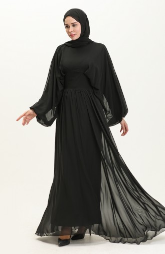 Bat Sleeve Chiffon Evening Dress 6068-10 Black 6068-10