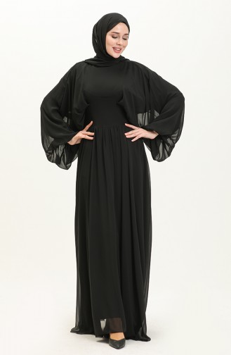 Bat Sleeve Chiffon Evening Dress 6068-10 Black 6068-10