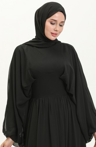 Bat Sleeve Chiffon Evening Dress 6068-10 Black 6068-10