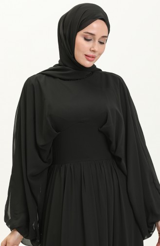 Fledermausärmel Chiffon Abendkleid 6068-10 Schwarz 6068-10