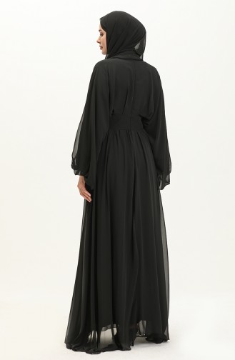 Yarasa Kol Şifon Abiye Elbise 6068-10 Siyah
