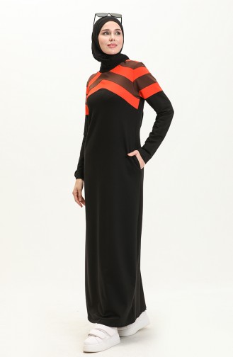 Renk Garnili Elbise 71078-01 Siyah