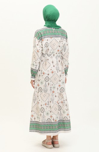 Patterned Linen Dress 40461-01 Beige Green 40461-01