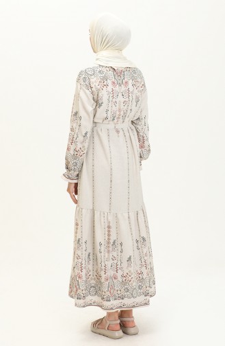 Patterned Linen Dress 40463-01 Beige Black 40463-01