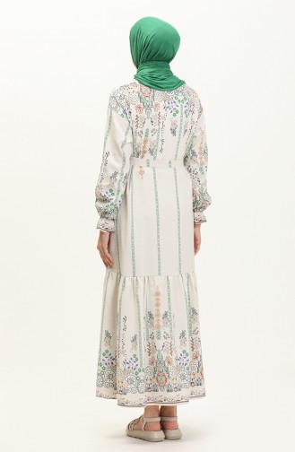 Patterned Linen Dress 40463-02 Beige Green 40463-02