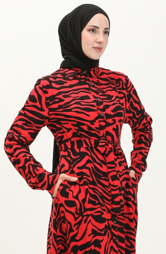 Belted Pocket Patterned Dress 1754-01 Red 1754-01