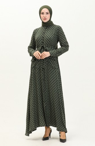 Düğmeli Puantiyeli Elbise 1755-03 Yeşil