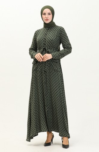 Buttoned Polka Dot Dress 1755-03 Green 1755-03