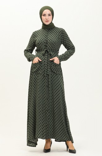 Buttoned Polka Dot Dress 1755-03 Green 1755-03