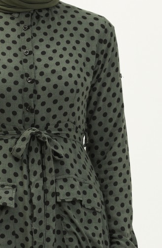 Buttoned Polka Dot Dress 1755-03 Green 1755-03