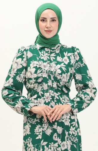 Buttoned Floral Print Dress 1761-01 Green 1761-01