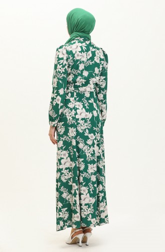 Buttoned Floral Print Dress 1761-01 Green 1761-01