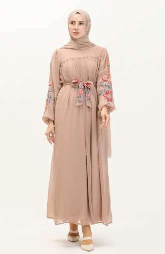Embroidered Chiffon Dress 24Y8889-06 Mink 24Y8889-06