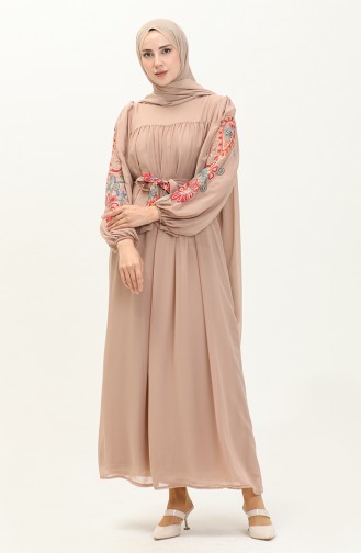 Embroidered Chiffon Dress 24Y8889-06 Mink 24Y8889-06