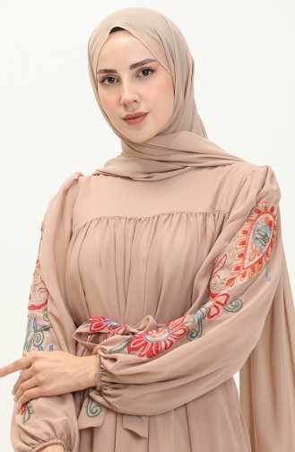 Embroidered Chiffon Dress 24Y8889-06 Mink 24Y8889-06