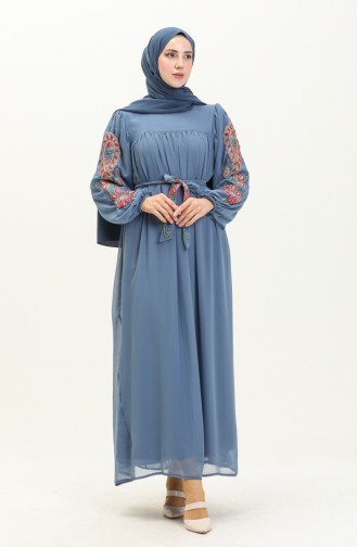 Embroidered Chiffon Dress 24Y8889-07 Indigo 24Y8889-07