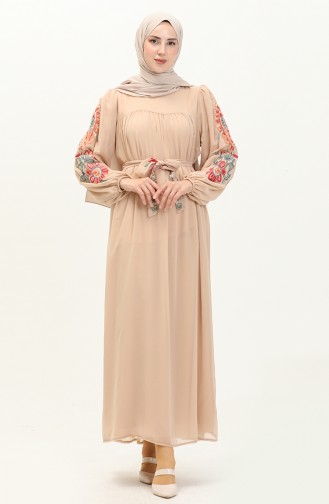 Embroidered Chiffon Dress 24Y8889-05 Beige 24Y8889-05