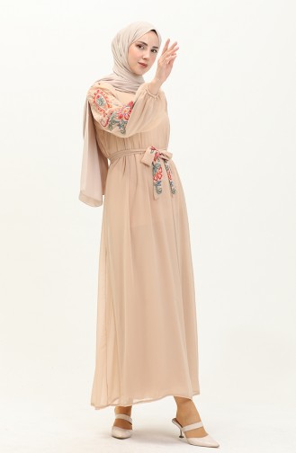 Embroidered Chiffon Dress 24Y8889-05 Beige 24Y8889-05