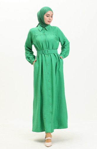 Robe en Lin à Ceinture 24Y8914-02 Vert Emeraude 24Y8914-02