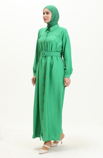 Robe en Lin à Ceinture 24Y8914-02 Vert Emeraude 24Y8914-02