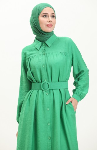 Belted Linen Dress 24Y8914-02 Emerald Green 24Y8914-02