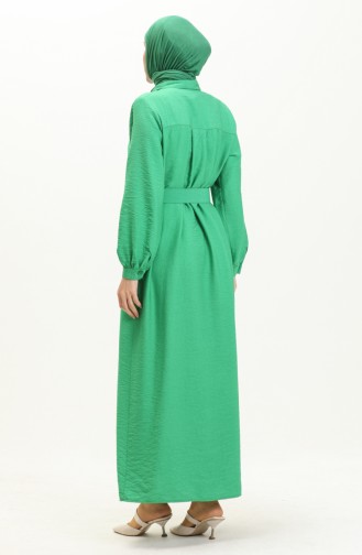 Belted Linen Dress 24Y8914-02 Emerald Green 24Y8914-02