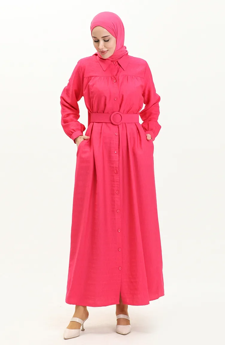 Robe en Lin à Ceinture 24Y8914-03 Fushia 24Y8914-03