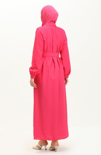 Belted Linen Dress 24Y8914-03 Fuchsia 24Y8914-03