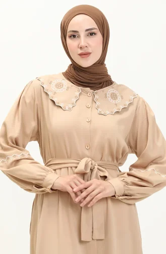 فستان مطرز 24Y9003-01 بني فاتج 24Y9003-01