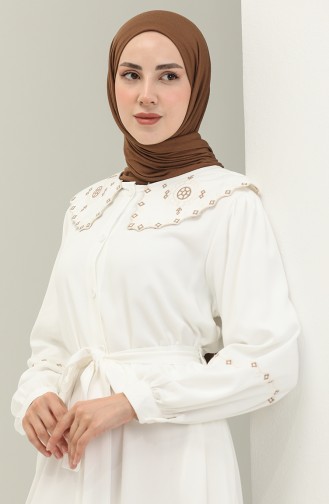 Nakışlı Belmando Elbise 24Y9003-02 Beyaz