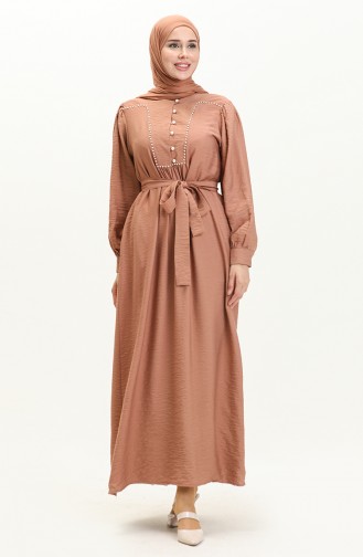 Pearl Belted Dress 24Y9012-02 Brown 24Y9012-02