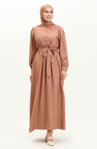 Kleid mit Perlengürtel 24Y9012-02 Braun 24Y9012-02