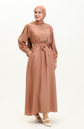 Kleid mit Perlengürtel 24Y9012-02 Braun 24Y9012-02