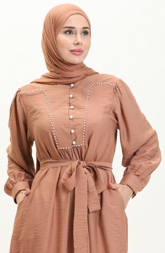 Kleid mit Perlengürtel 24Y9012-02 Braun 24Y9012-02