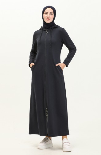 Hooded Pocketed Sports Abaya 3011-01 Navy Blue 3011-01