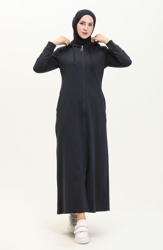 Hooded Pocketed Sports Abaya 3011-01 Navy Blue 3011-01